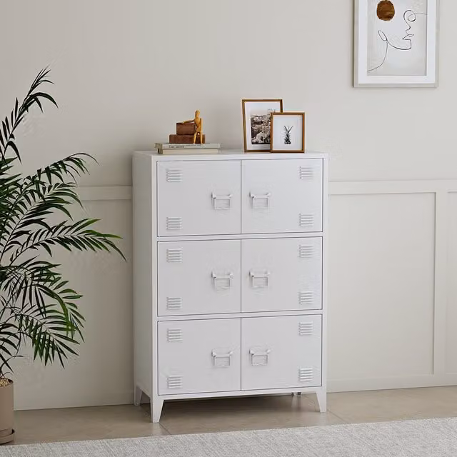 Armario de oficina archivador en acero en.casa con 6 puertas y estantes ajustables, color blanco, Al x An x P: 113 x 80 x 40 cm