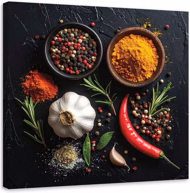 Cuadro en lienzo moderno de especias y verduras por FEEBY, multicolor, 40 x 40 cm