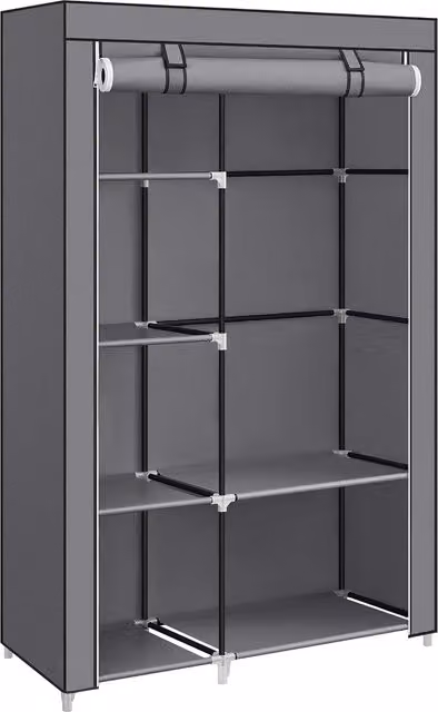 Armario de ropa SONGMICS con barra colgante y 5 estantes, estructura de metal y tela, An/P/Al: 105 x 45 x 168 cm, gris
