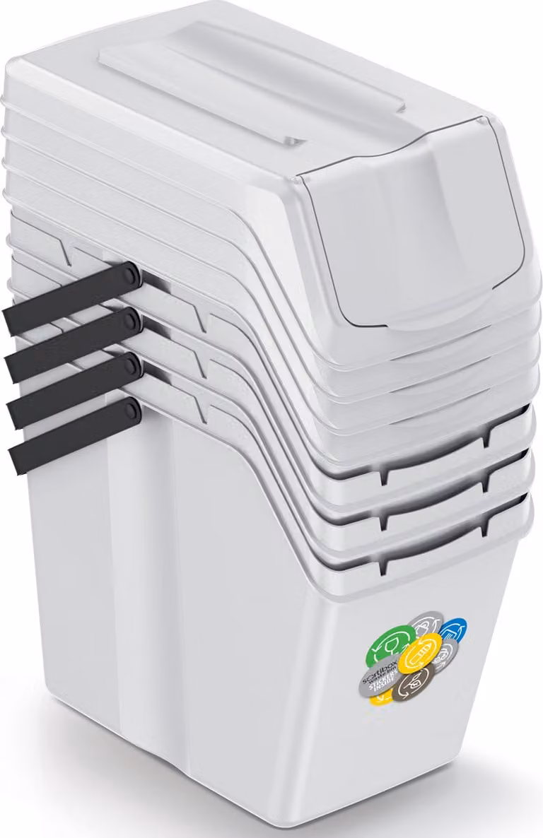 Pack de 4 contenedores para residuos reciclables Nabbi ISWB25S4 de 25 litros en color gris y blanco