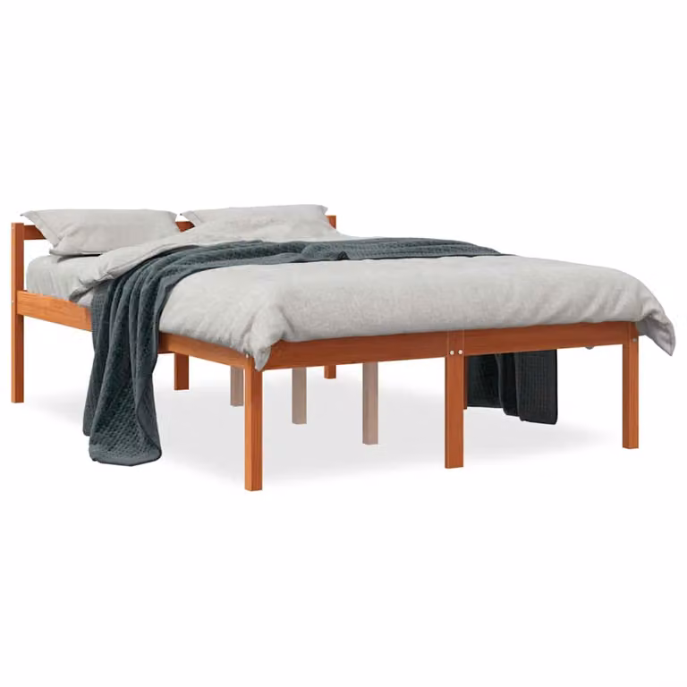 Cama para mayores vidaXL de madera maciza de pino en color marrón con acabado encerado, An/P/Al: 140 x 190 x 70,5 cm