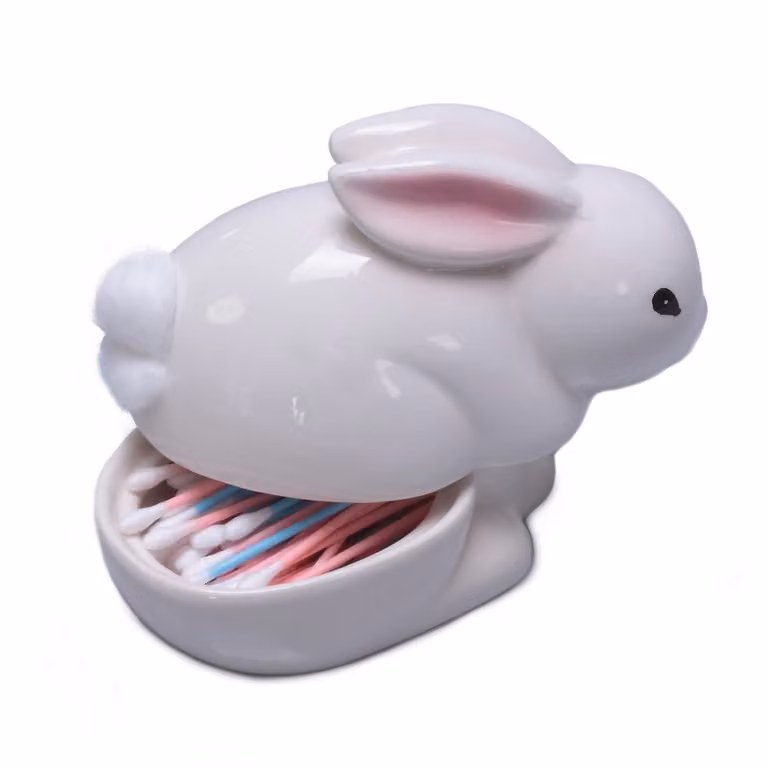Distribuidor de bastoncillos de algodón 2 en 1 con diseño de conejo Calicosy, color blanco