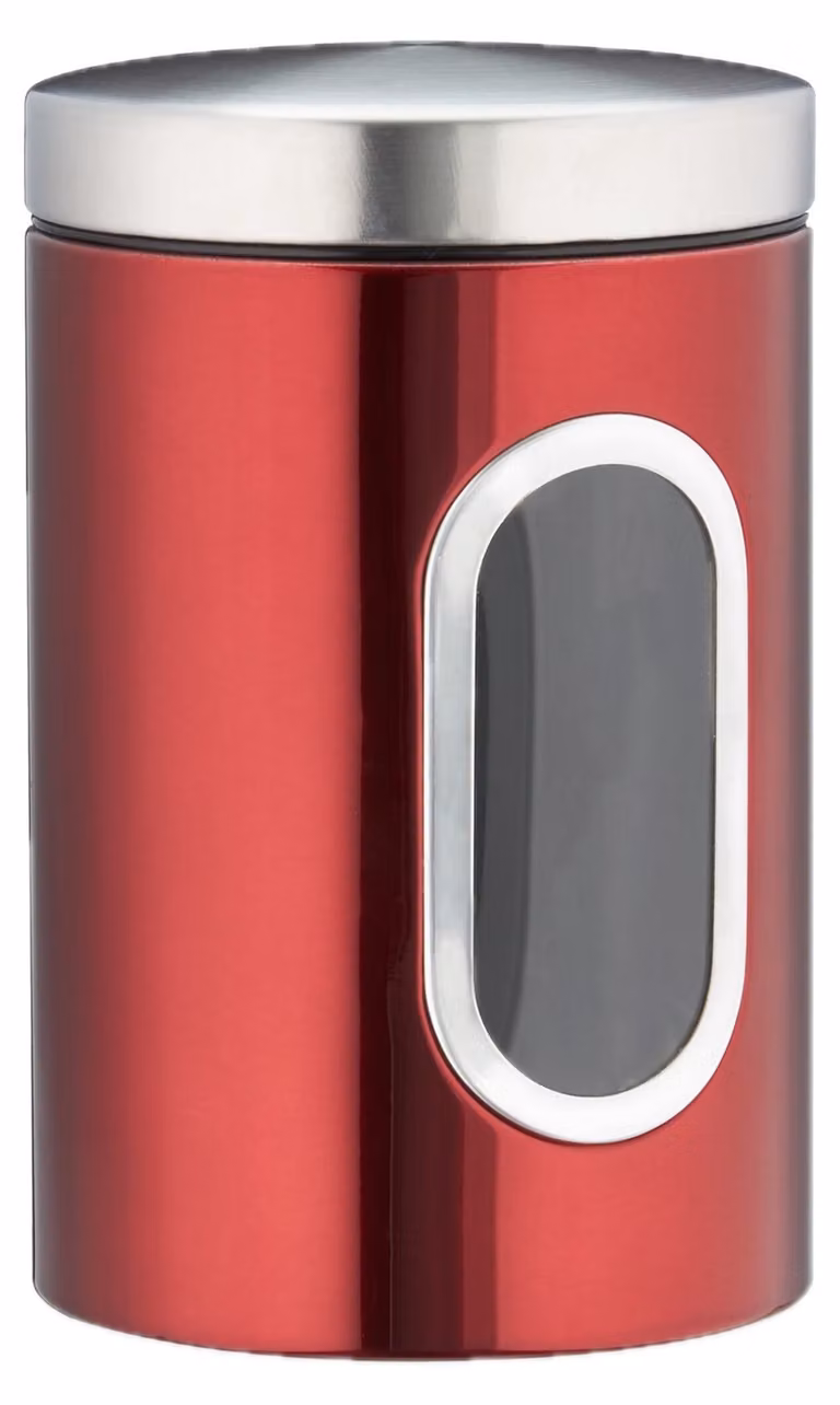 Recipiente hermético Relaxdays de metal con ventana transparente para café, harina o pasta, 1,4 l, color rojo