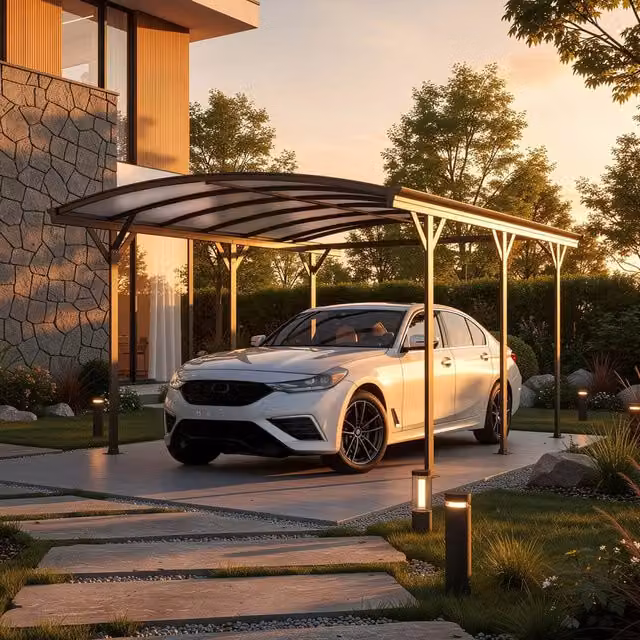 Carport de diseño FALO Home Deluxe en aluminio y policarbonato, color antracita, An: 505 cm, P: 300 cm, Al: 226 cm