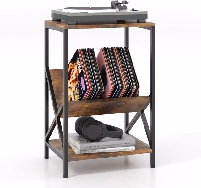 Mesa auxiliar NORTHIX de 3 niveles con revistero en forma de V, color marrón y acabado rústico, An/P/Al: 50 x 30 x 61 cm