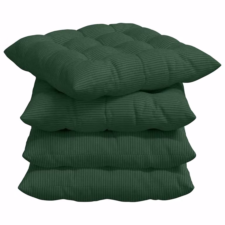 Set de 4 cojines para asiento vidaXL de tela de pana verde oscuro, An/An/Al: 40 x 40 x 4 cm