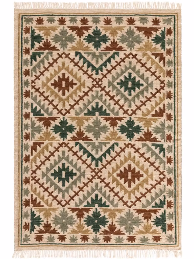 Alfombra Kilim Benuta tejida a mano en verde y multicolor, An/P: 160 x 230 cm
