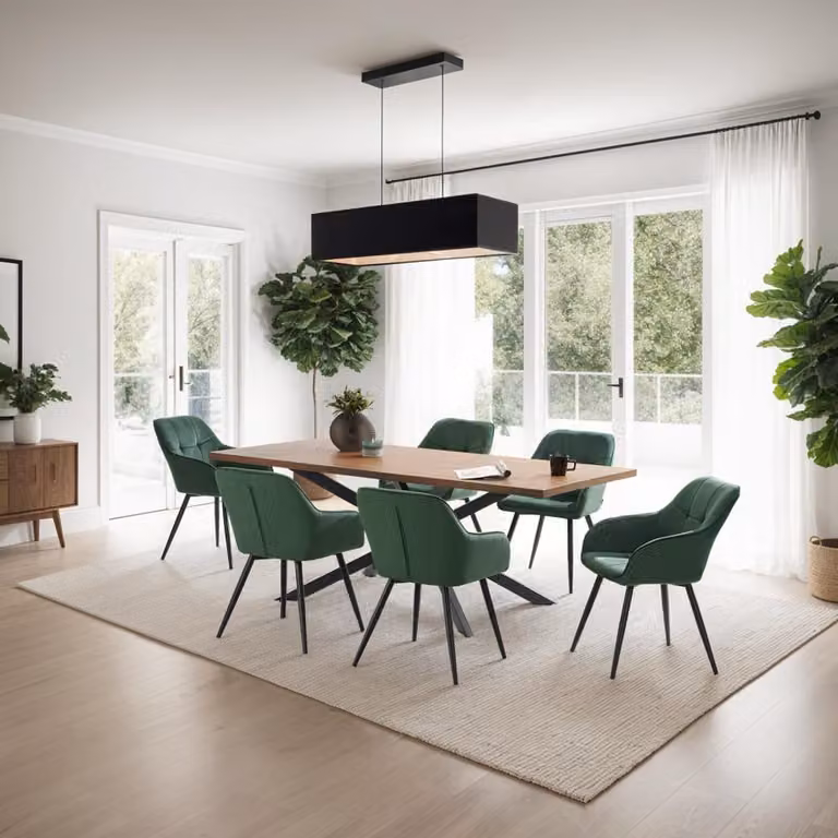 Set de 6 sillas de comedor TecTake con efecto terciopelo en color verde y negro, An/P/Al: 58 x 62 x 82 cm