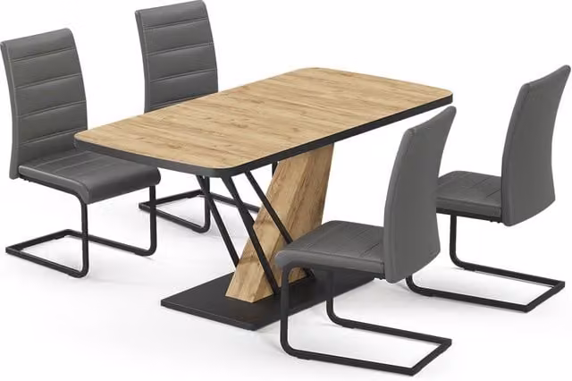 Set de mesa de comedor Vicco Fenaro en roble dorado con 4 sillas grises, An: 120 cm, P: 80 cm