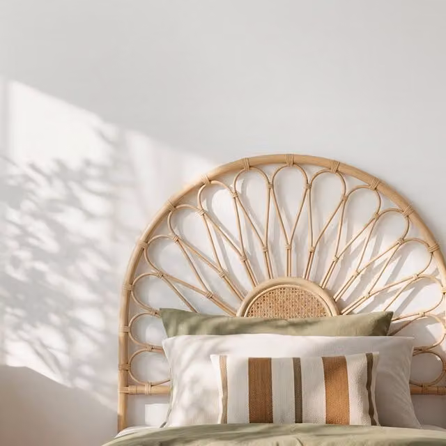 Cabecero Fera de Klast Home en ratán natural y madera sólida color beige para cama de 90 cm