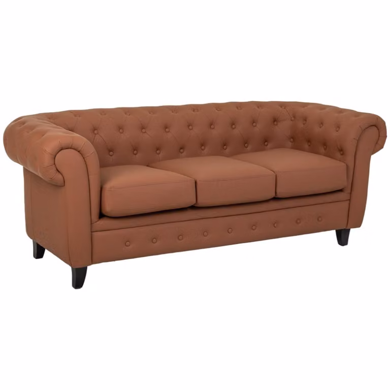 Sofá Chesterfield Wanderlust Deco tapizado en piel sintética color marrón An/P/Al: 199 x 82 x 76 cm