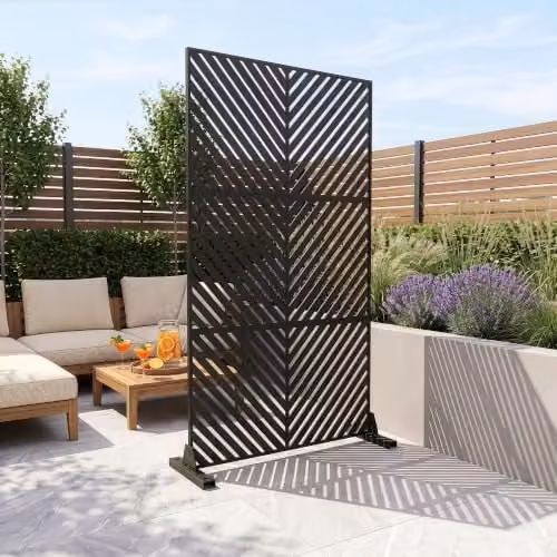 Biombo Separador de Ambientes casa.pro Kekan Diseño V en Acero Galvanizado para Exterior e Interior, Color Negro, Al x An x P: 180 x 90 x 40 cm