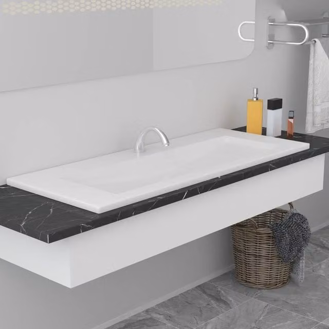 Lavabo encastrado rectangular de cerámica blanco vidaXL An/P/Al: 101 x 39,5 x 18,5 cm