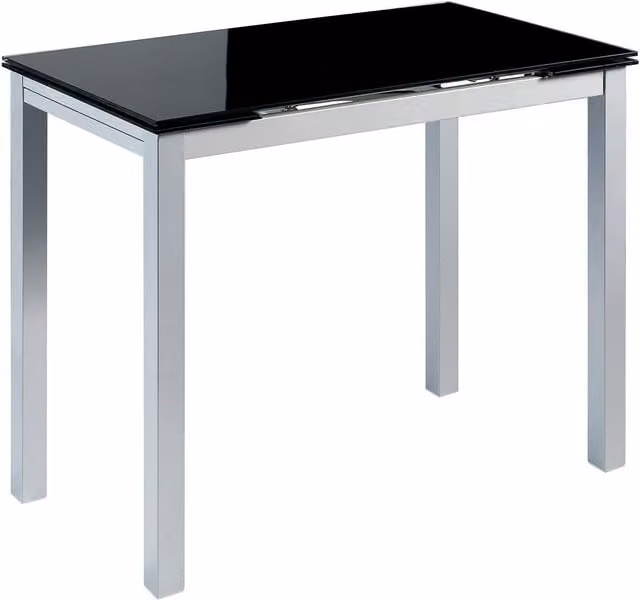 Mesa de cocina y comedor extensible Momma Home de cristal brillante y estructura metálica en negro y plata