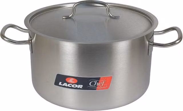 Cacerola alta Lacor de acero inoxidable con tapa de cristal, color plata, 31 l, Diámetro: 40 cm