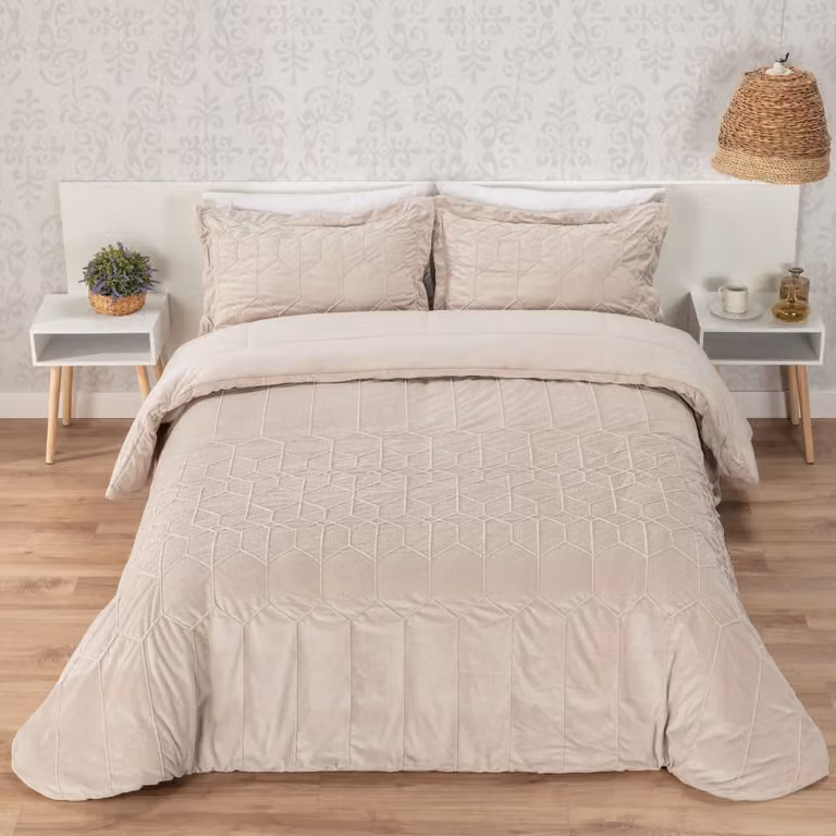 Edredón de invierno Manterol con bordado geométrico diamante en color beige para adultos