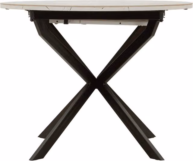 Mesa de comedor extensible Mauro Ferretti de cerámica blanca y metal con diseño moderno y abstracto