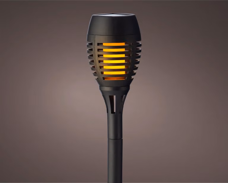 Juego de 4 lámparas solares LED Lumineo con efecto de llama en color negro para jardín
