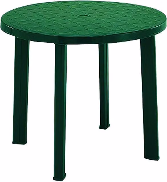 Mesa de jardín redonda ProGarden verde de plástico resistente a los rayos UV con 90 cm de diámetro