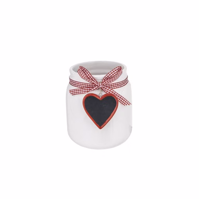 Macetero decorativo de cerámica Sia Deco con diseño rústico en blanco, rojo y negro, redondo para mesa, Altura: 14 cm