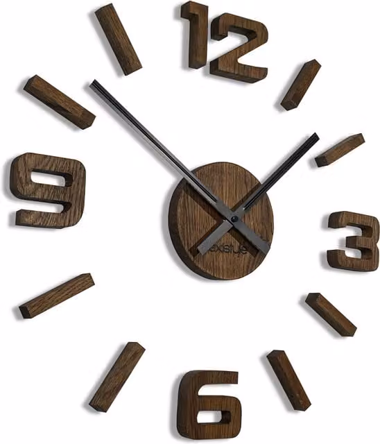 Reloj de pared analógico Flexistyle de madera de roble, diseño moderno y silencioso, color marrón, Diámetro: 75 cm