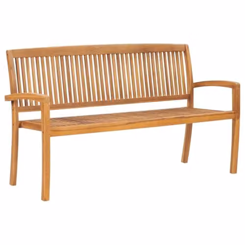 Banco de jardín Helloshop26 de 3 plazas en madera de teca sólida color marrón, apilable y resistente a la intemperie, An/P/Al: 159 x 57,5 x 90 cm