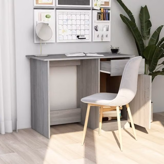 Escritorio de ordenador moderno SYFAX en color gris de madera MDF An/P/Al: 100 x 50 x 76 cm