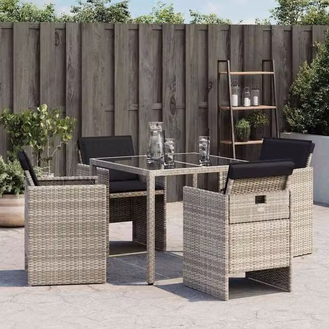 Set de 4 sillones de jardín SYFAX en ratán sintético y metal con cojines de poliéster gris antracita