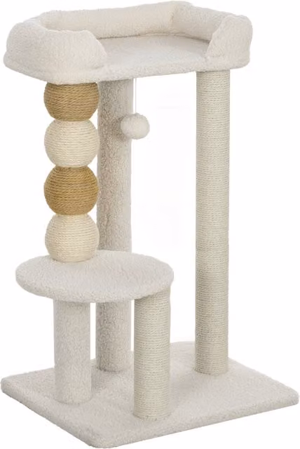 Árbol para gatos PawHut beige con plataformas, bola colgante y poste de yute, Altura: 76 cm