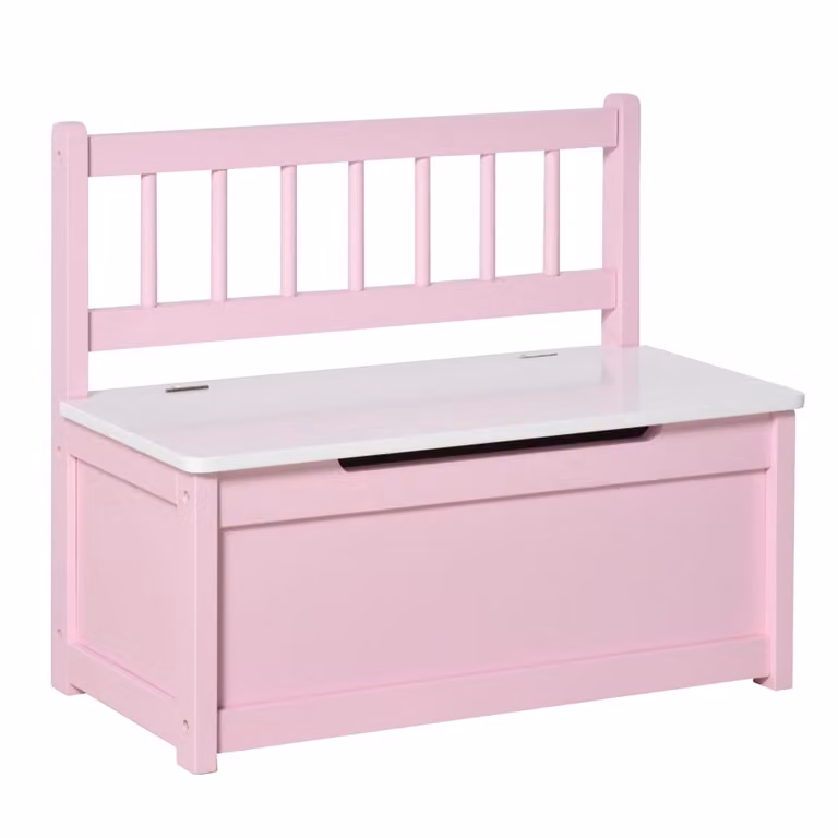 Baúl de juguetes Homcom en madera de pino y MDF color rosa y blanco An/P/Al: 60 x 30 x 50 cm