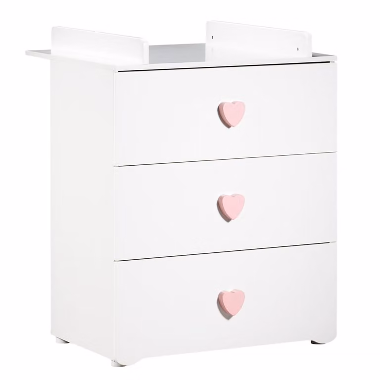 Cambiador de 3 cajones Baby Price en acabado lacado para habitación infantil, disponible en blanco o rosa