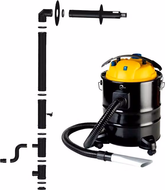 Kit de ventosa para estufa de pellets Sannover con salida a fachada y conexión trasera de ø80/125 mm, color negro y aspirador de cenizas de 1200W