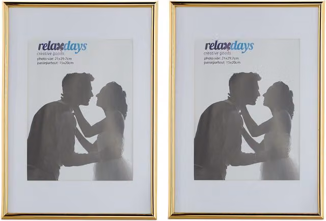 Set de 10 marcos de fotos clásicos Relaxdays en colores dorado y blanco con paspartú, para colgar o apoyar en mesa, con cristal y acabado rectangular