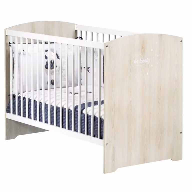 Cuna con barrotes de estilo escandinavo para bebés en madera lacada, disponible en blanco o beige, An/P/Al: 120 x 60 x 86 cm