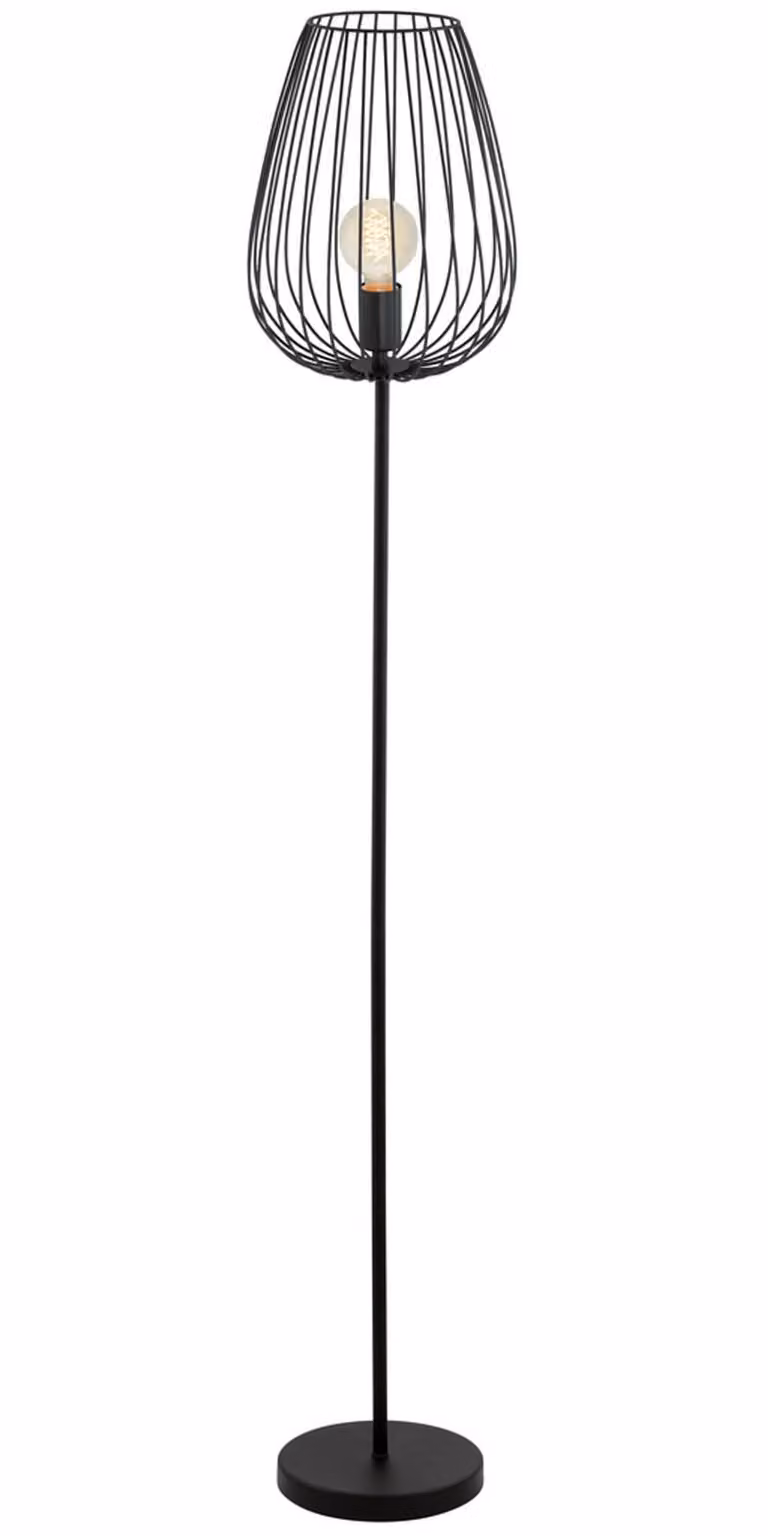 Lámpara de pie Eglo Newtown negra de metal para salón con casquillo E27 y protección IP20