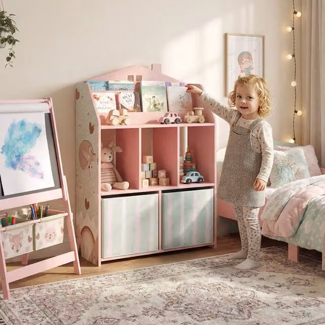 Estantería infantil aiyaplay de MDF y tela no tejida en color rosa, An/P/Al: 62.5 x 30 x 91.5 cm