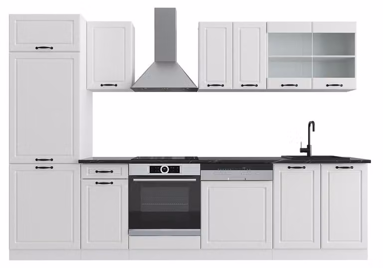 Mueble de cocina Vicco R-Line estilo casa de campo en color blanco y antracita, An/P/Al: 300 x 46 x 207 cm