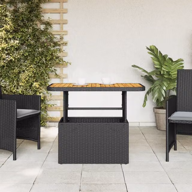 Mesa de jardín SYFAX de madera de acacia y ratán multicolor con diseño moderno, An/P/Al: 90 x 55 x 71 cm