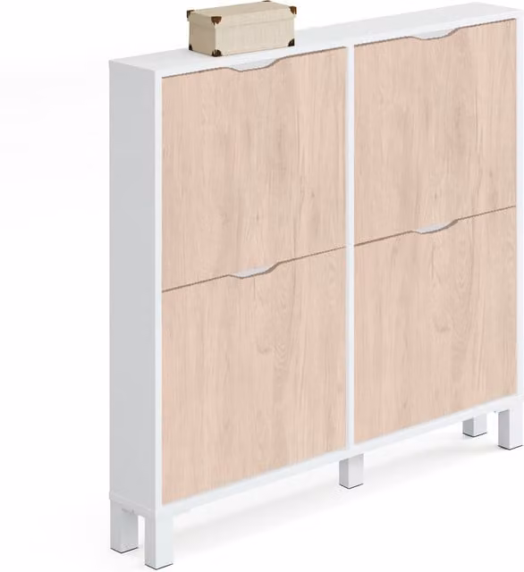Zapatero de pasillo Muebles Pitarch Mary en color blanco y roble con compartimentos abatibles An/P/Al: 98 x 97 x 17 cm