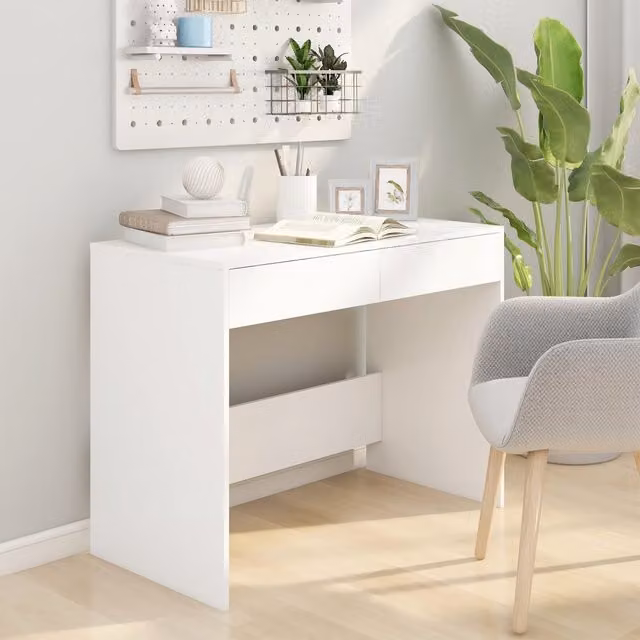 Escritorio de ordenador minimalista SYFAX en blanco de madera MDF An/P/Al: 101 x 50 x 76,5 cm