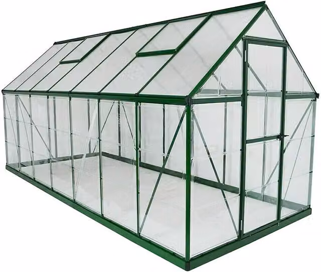 Invernadero Hybrid Palram en color verde y plata con estructura de aluminio, acero galvanizado y policarbonato, An/Pr: 185 x 426 cm