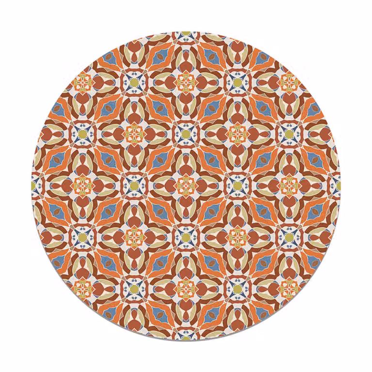Alfombra redonda de estilo oriental con diseño de mosaico caleidoscopio multicolor, resistente a las manchas, Diámetro: 150 cm