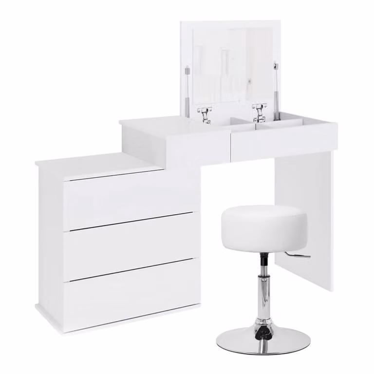 Tocador moderno ML-Design con espejo de tres caras y cajones en color blanco, An/P/Al: 120 x 42,6 x 78 cm