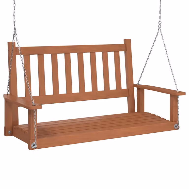 vidaXL Banco columpio de jardín rústico en madera de abeto marrón con reposabrazos y cadenas de metal