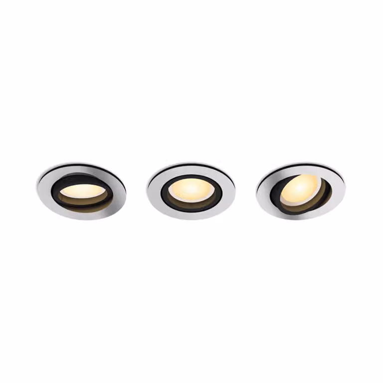 Pack de 3 focos empotrables LED Philips Hue White Ambiance Milliskin en color plata con diseño ajustable y moderno