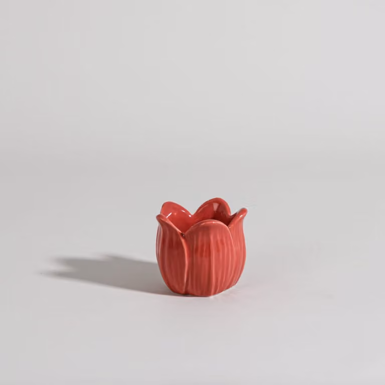 Portavelas de cerámica con forma de tulipán rosa de Maisons du Monde, Altura: 7 cm