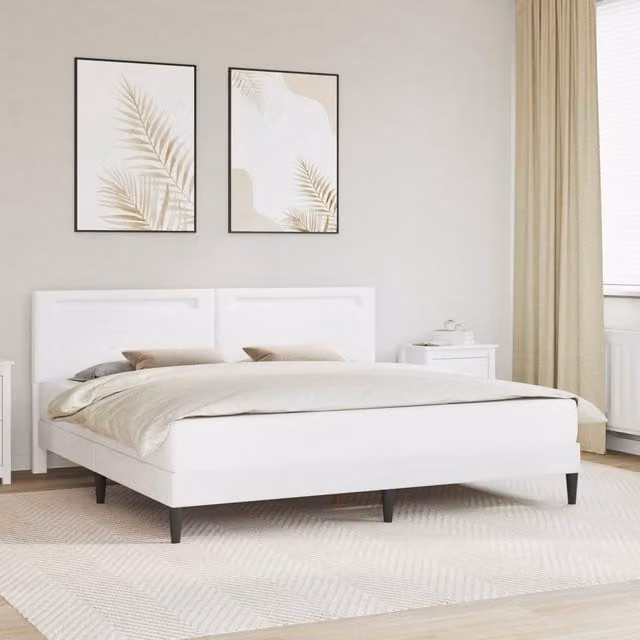 Estructura de cama moderna Maison exclusive en cuero sintético blanco con iluminación bajo la cama y puerto de carga USB, An/P/Al: 180 x 200 x 140 cm