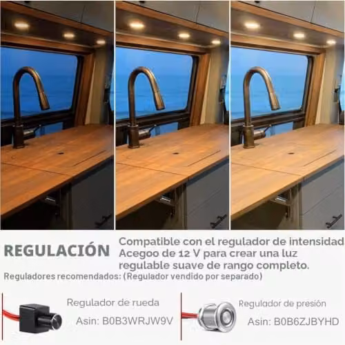 Pack de 4 focos LED empotrables acegoo de 3W para autocaravana, caravana o barco, luz blanca cálida 3200K, color negro