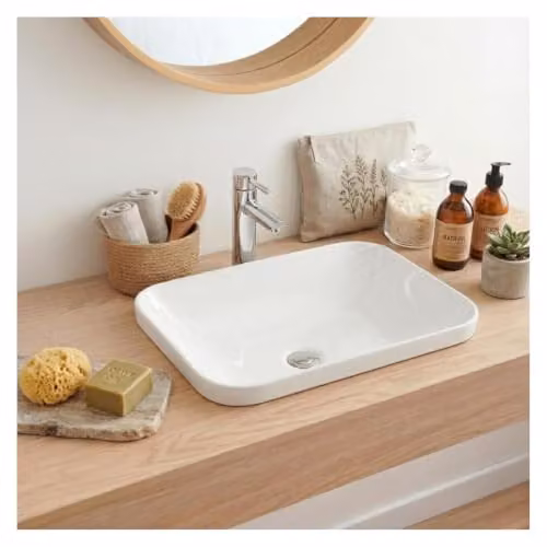 Lavabo rectangular de cerámica blanca para encastre Mob-In An/P/Al: 53 x 37 x 15 cm