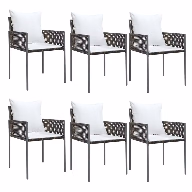 Set de 6 sillas de jardín Syfax de ratán sintético con cojines en color marrón y blanco, An/P/Al: 54 x 61 x 83 cm